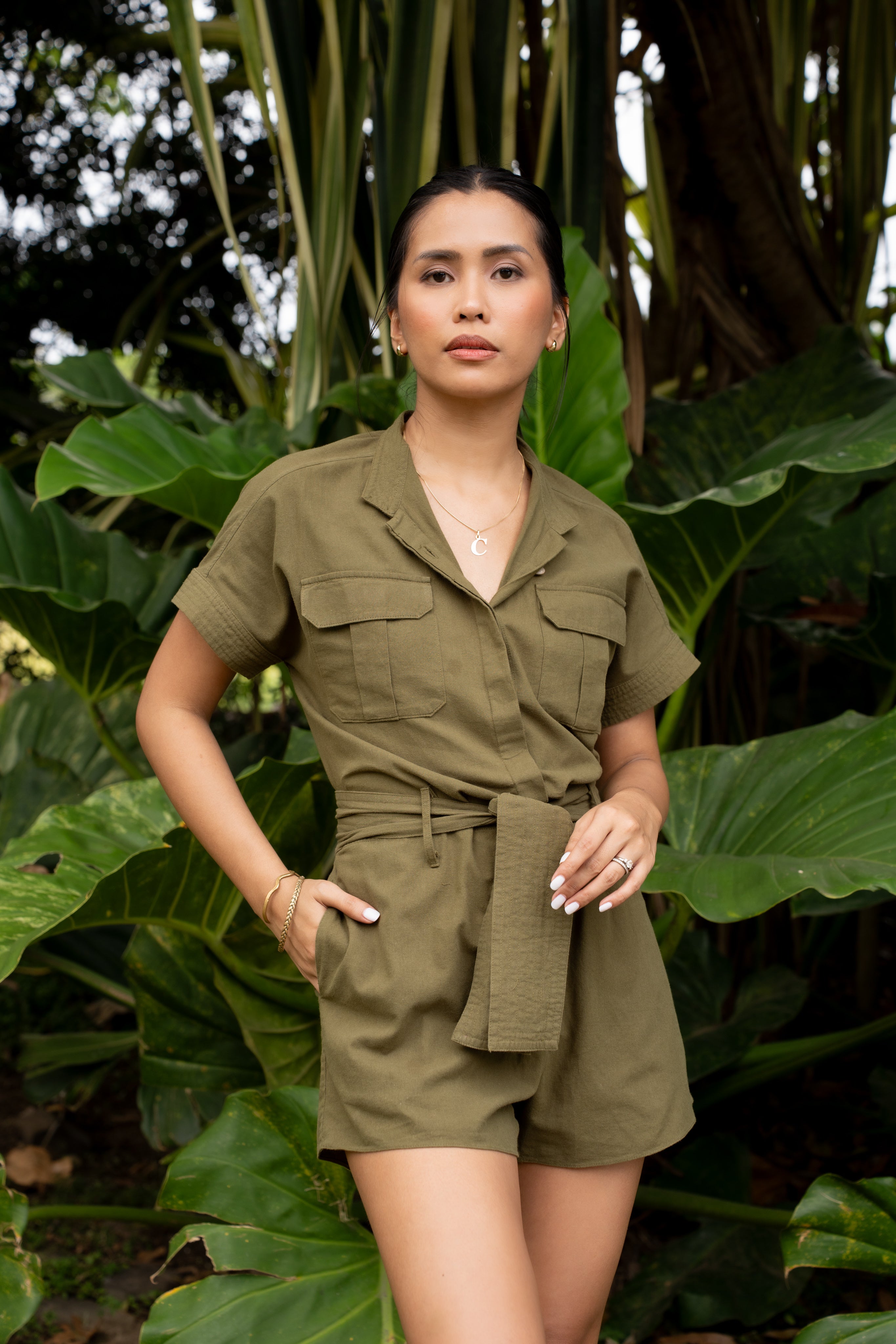 Romper in Dark olive