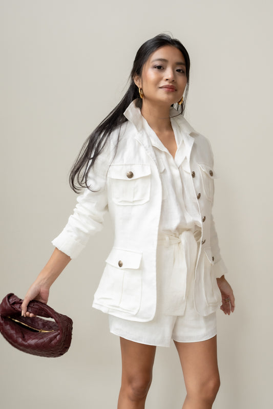 Tailored Military Blazer in Blanc