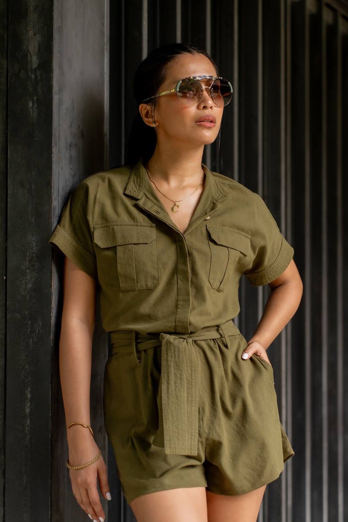 Romper in Dark olive