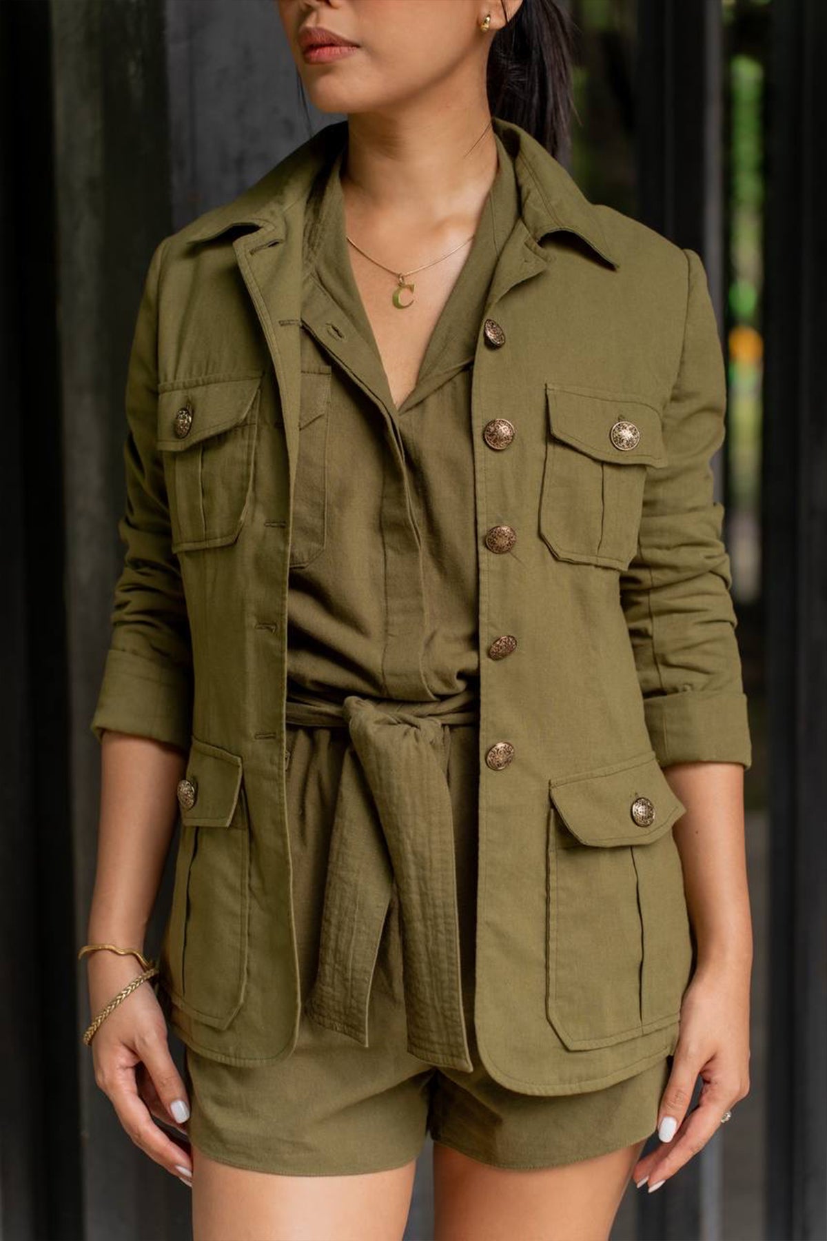 Tailored Military Blazer in olive