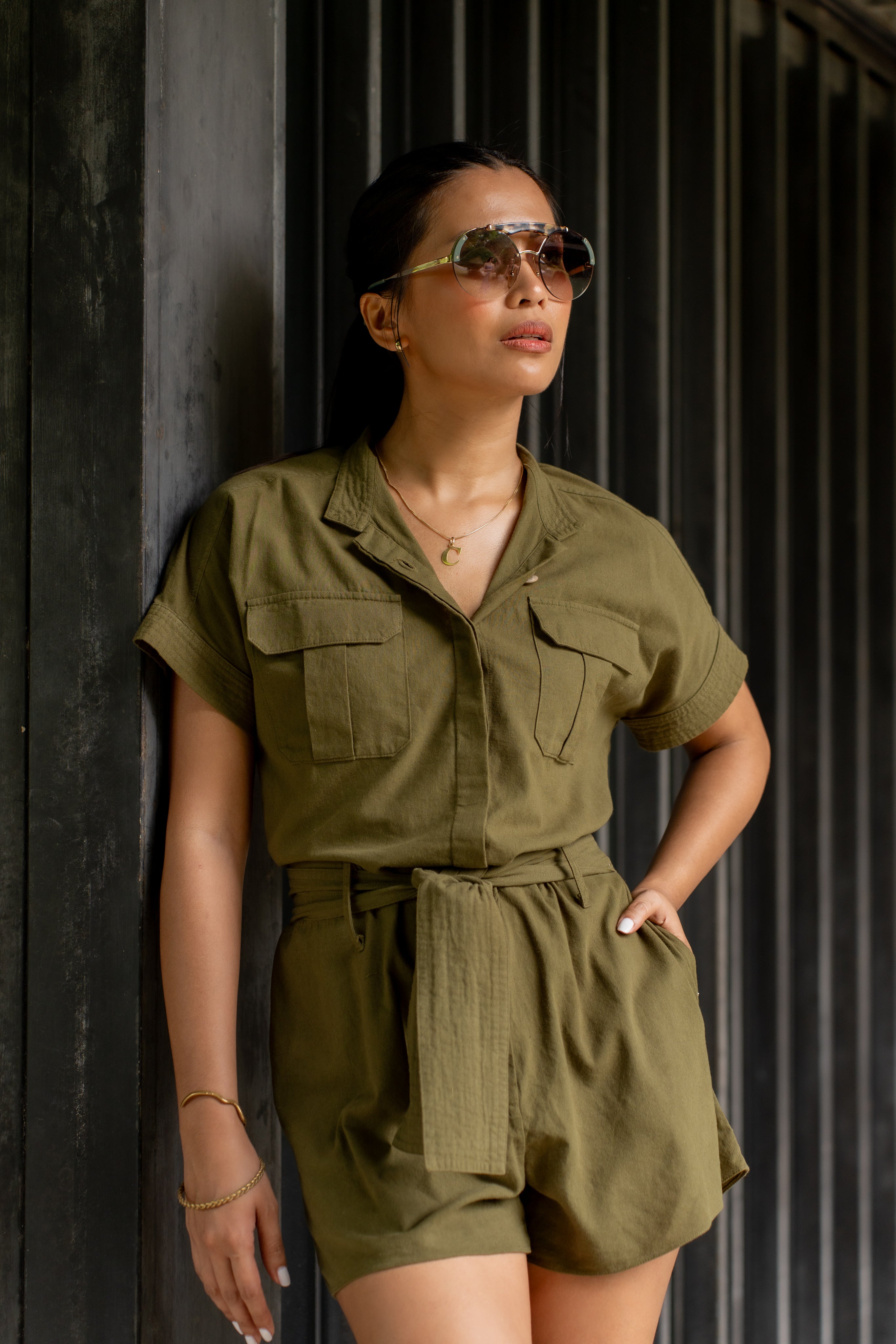 Romper in Dark olive